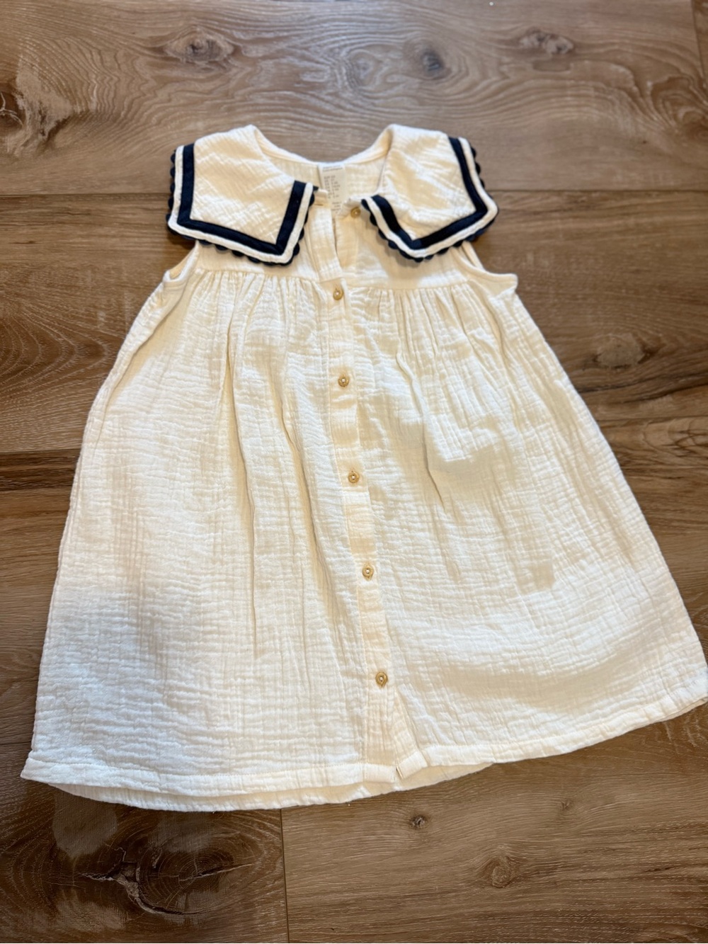 H&M Cream Gauze Sailor-Trim Dress with Navy Stripes